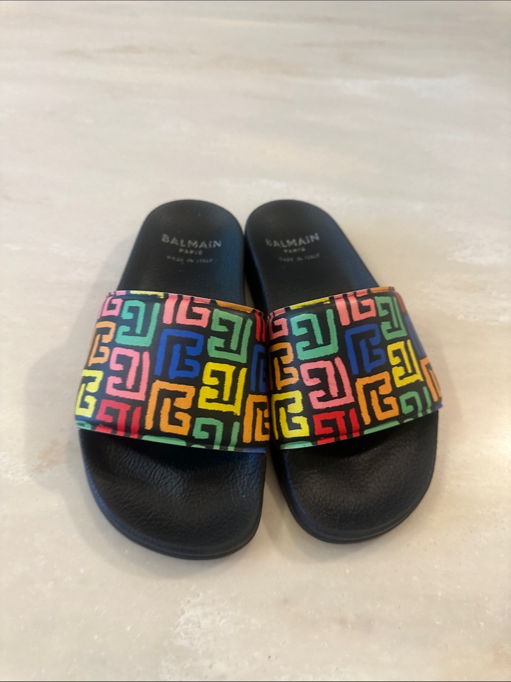 KIDS Balmain Multicolor Logo Slide Sandals
